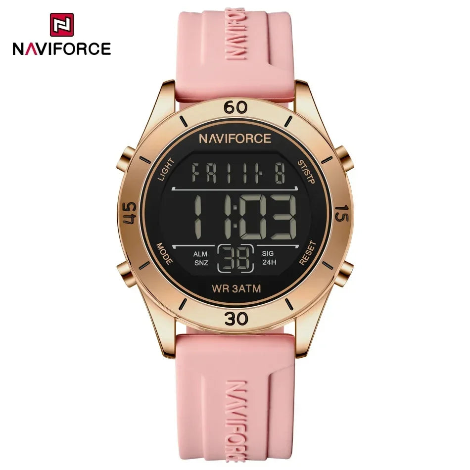 NAVIFORCE NF5054 Montre Sport Étanche LCD Numérique Jour et Date Bracelet Silicone Électronique