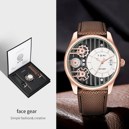 Coffret Cadeau Homme TOMI – Montre Combinée Luxe et Simple Affaires, Bracelet Amovible, Montre à Quartz pour Homme, Cadeau de Fête