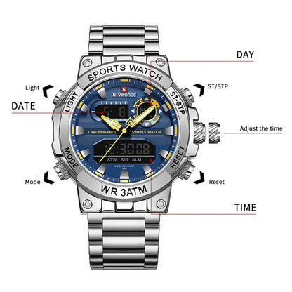 NAVIFORCE Montre Homme Double Affichage Sport Étanche 30M Chronographe Numérique Horloge Style Armée Militaire Montre-bracelet Homme NF9237