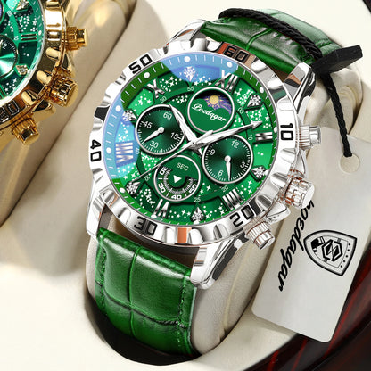POEDAGAR Montre-bracelet de luxe multifonctionnelle pour homme Étanche Lumineuse Chronographe Montres de sport en cuir pour homme Montre à quartz pour homme