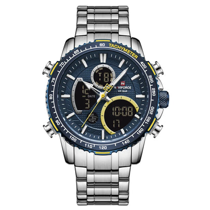 NAVIFORCE Montre Homme Tendance Marque de Luxe Sport Chronographe à Quartz Étanche Militaire en Acier Inoxydable