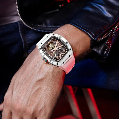 BONEST GATTI Montre-bracelet mécanique à mouvement automatique pour hommes, cadran squelette Warrior grand format, verre saphir