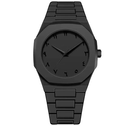 Men's quartz watch with Arabic numeral dial and black strap