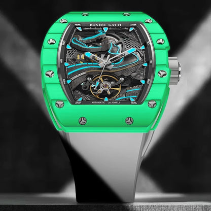 Montre-bracelet à mouvement mécanique BONEST GATTI, boîtier en fibre de carbone, cadran Grande Muraille luminescent, montres pour homme