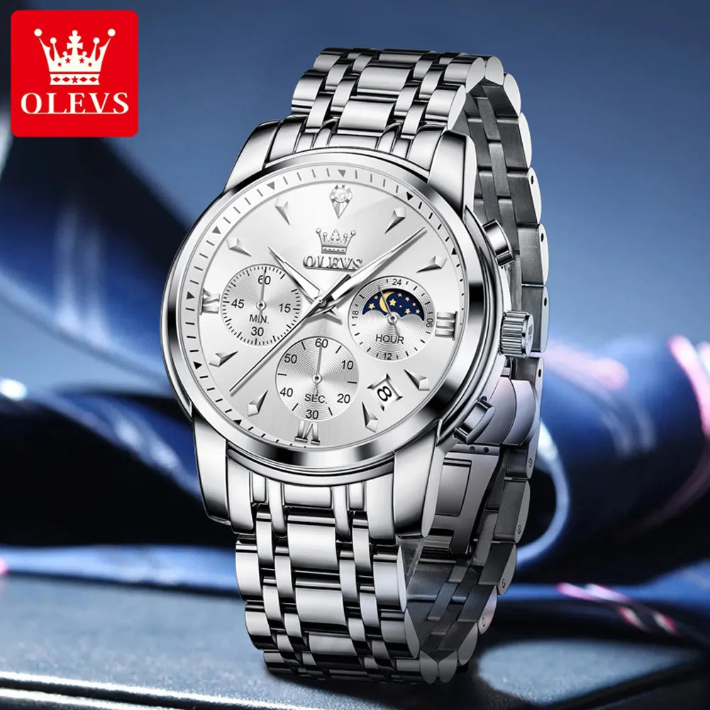OLEVS 3639 Stainless Steel Moon Phase Watch