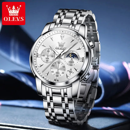 OLEVS 3639 Stainless Steel Moon Phase Watch