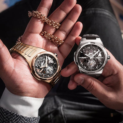 BONEST GATTI Nouvelle montre homme série Infinite Tourbillon Automatique Squelette Bracelet Acier Inoxydable