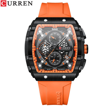 CURREN Square Dial Chronograph Watch Silicone Strap