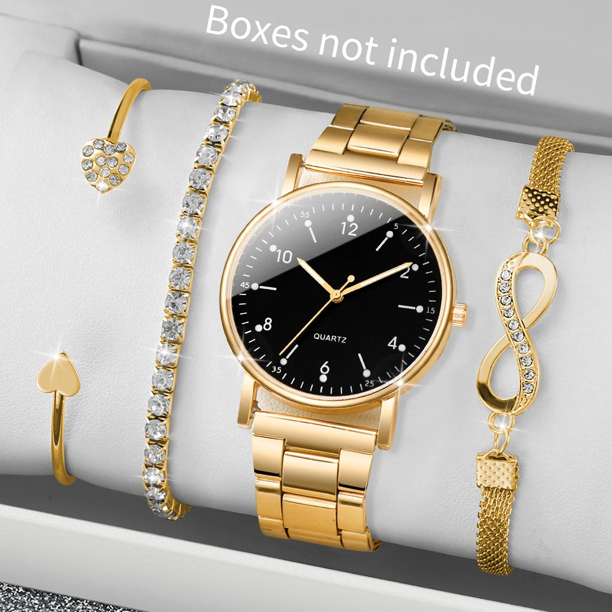 4PCS/Set Fashion Arabic Dial Women Watches Ladies Quartz Wristwatch Rhinestone Bracelets Set Reloj Mujer（Without Box）