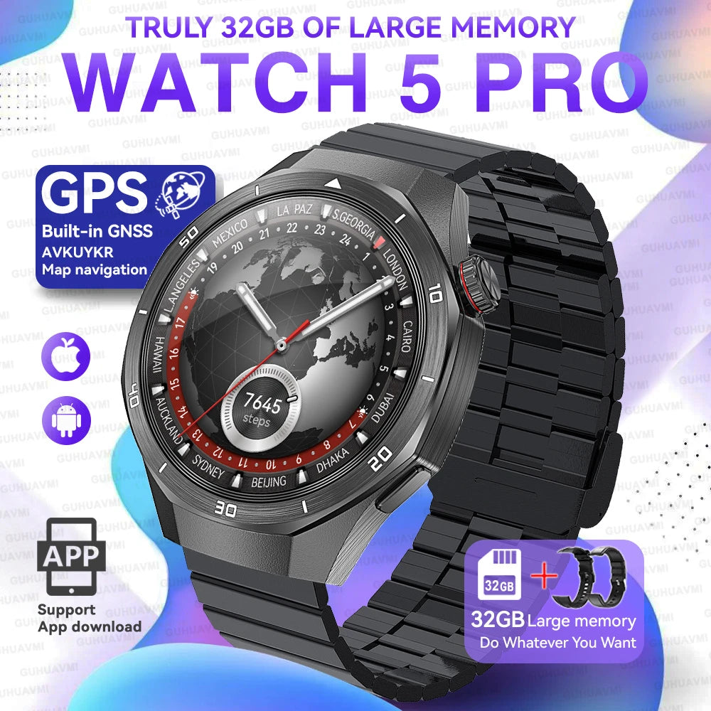 Montre connectée 2026 nouvelle Watch 5 Pro GPS Navigation cartographique 32 Go de mémoire Lecture vidéo et musique Appel NFC Alliage de titane Étanche pour homme