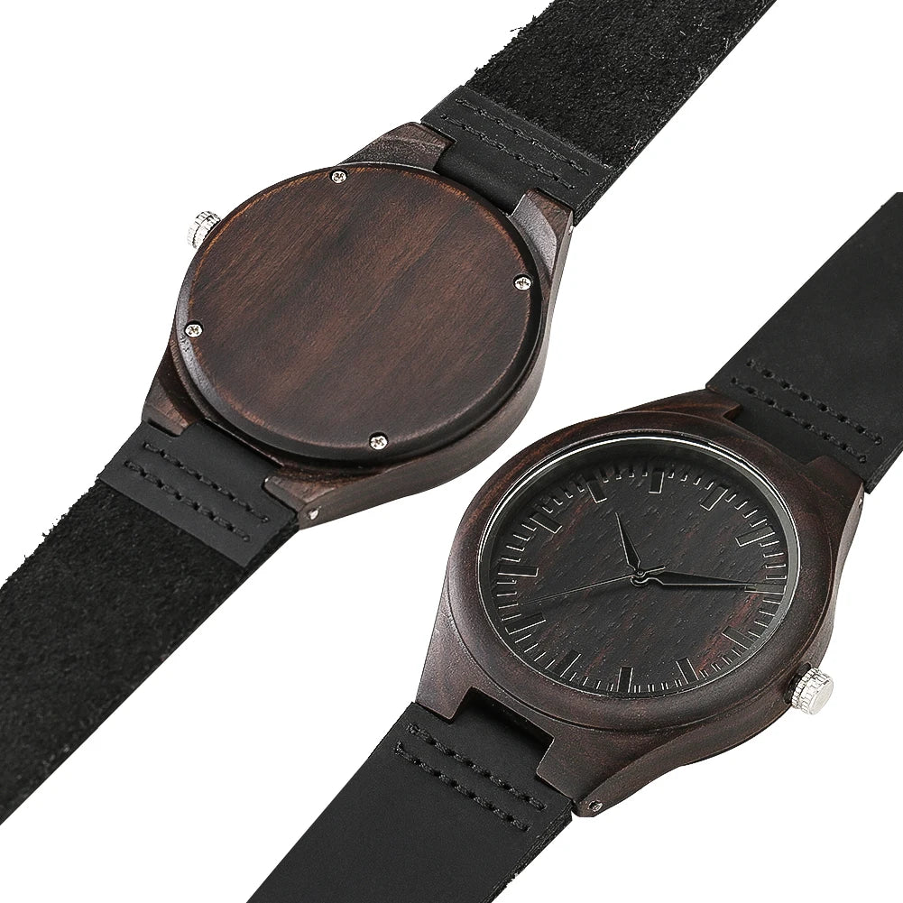 Montre-bracelet Bob Bird Watch à quartz en cuir véritable noir