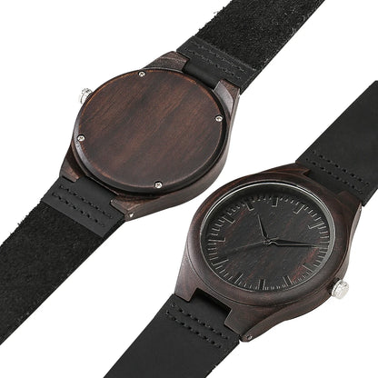 Montre-bracelet Bob Bird Watch à quartz en cuir véritable noir