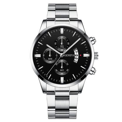 3 pièces/ensemble Montre à bracelet en acier inoxydable pour hommes, mode, montre-bracelet décontractée à quartz avec calendrier, ensemble de bijoux (sans boîte)