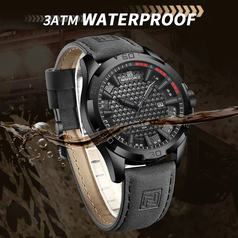 Montre à quartz pour hommes NAVIFORCE de grande marque, Sportive, antichoc, étanche, en cuir, masculine, mode de luxe, décontractée avec calendrier