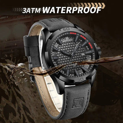 Montre à quartz pour hommes NAVIFORCE de grande marque, Sportive, antichoc, étanche, en cuir, masculine, mode de luxe, décontractée avec calendrier