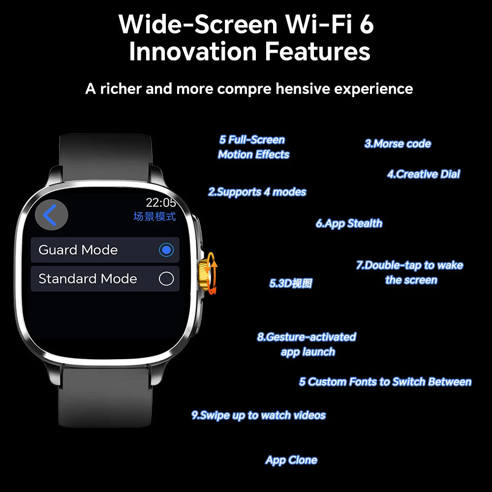 Montre connectée S99, version globale Android 13.0, écran AMOLED 2,4 pouces, insertion carte SIM, GPS, WIFI, caméra rotative à 190°, jeux