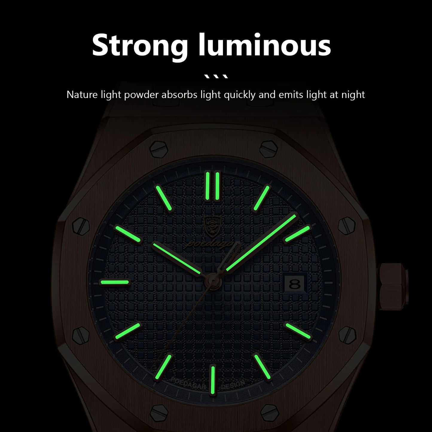 POEDAGAR Montre-bracelet de luxe pour homme étanche lumineuse Date Montre homme en acier inoxydable Montres à quartz tendance pour homme Reloj
