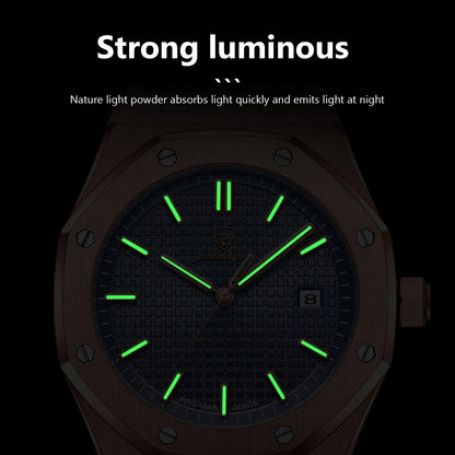 POEDAGAR Montre-bracelet de luxe pour homme étanche lumineuse Date Montre homme en acier inoxydable Montres à quartz tendance pour homme Reloj