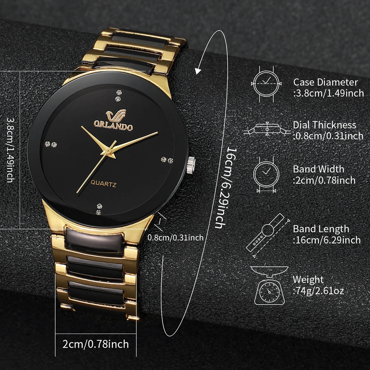 Men's quartz watch with stainless steel strap and classic dial