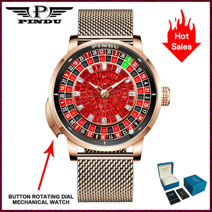 NOUVELLE montre mécanique à cadran rotatif en diamant rouge PINDUI Design avec mouvement NH35 en acier inoxydable, montre automatique de luxe pour hommes