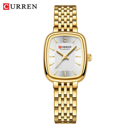 CURRN 9093 Women's Quartz Watch Fashion Leisure Diamond Simple Gold Silvery Steel Strip Wristwatch for Ladies Gift Clock