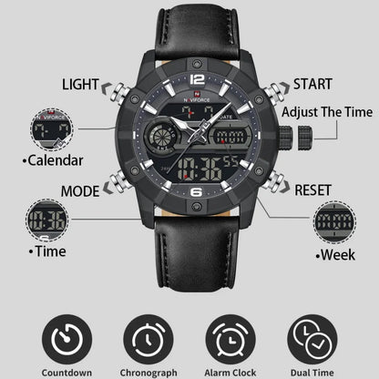 Montre à Quartz NAVIFORCE Hommes Double Fuseau Horaire Date Illumination Nocturne Classique Affaires Montre Homme Luxe Original Étanche