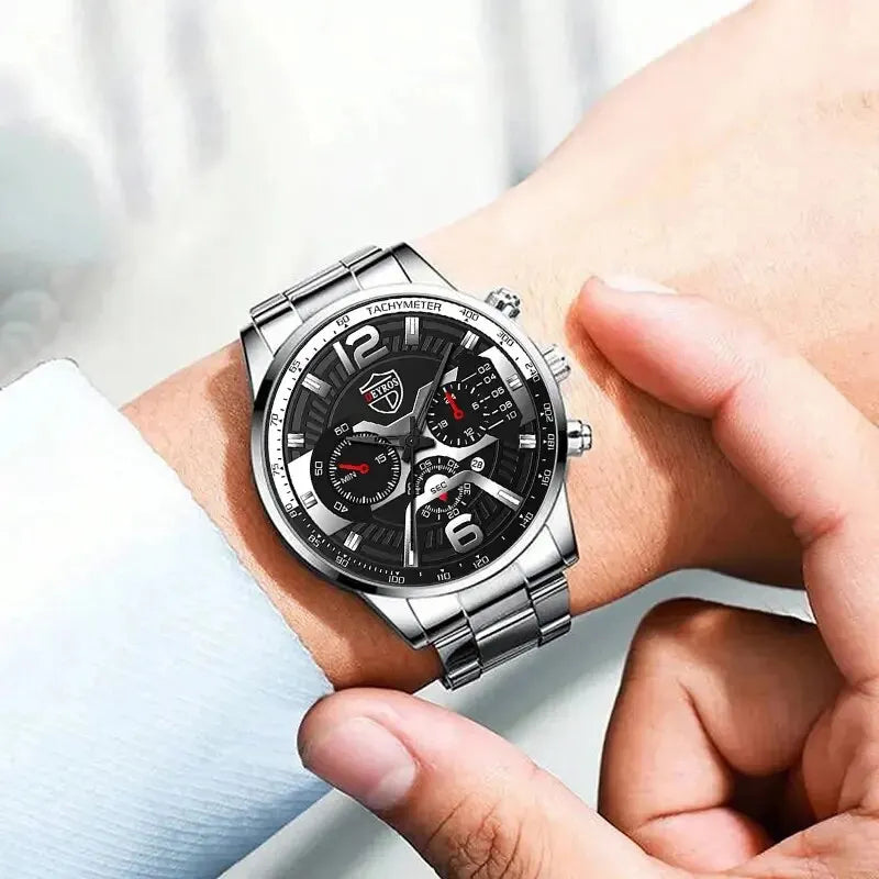 Ensemble 5 pièces DEYROS Montres tendance pour hommes avec calendrier Montres-bracelets à quartz en acier inoxydable pour hommes d'affaires Montre décontractée avec collier et bracelet