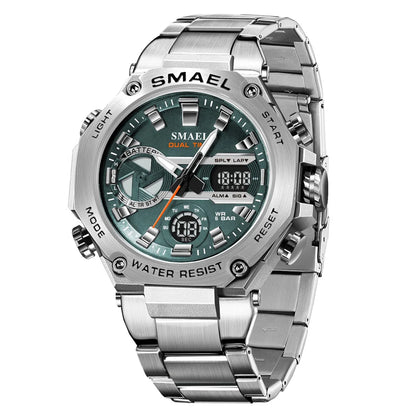Montre SMAEL Hommes Grande Marque Luxe Argent Acier Inoxydable Sport Homme Horloge Numérique Analogique Quartz Militaire Étanche Montres-bracelets