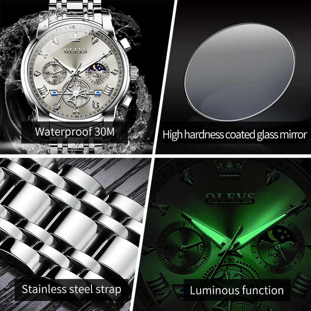 OLEVS 2856 Classic Multifunctional Flywheel Chronograph Moon Phase