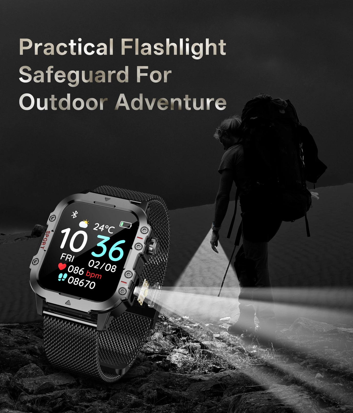 Montre intelligente militaire pour hommes 2026 IP67 3ATM, moniteur de santé de suivi de fitness sportif en extérieur de 1,44 pouce avec appel Bluetooth