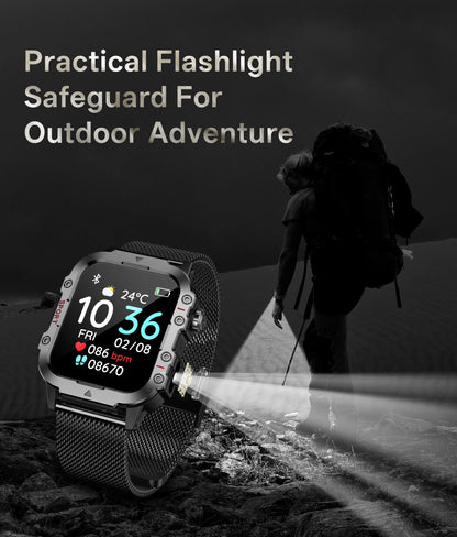 Montre intelligente militaire pour hommes 2026 IP67 3ATM, moniteur de santé de suivi de fitness sportif en extérieur de 1,44 pouce avec appel Bluetooth