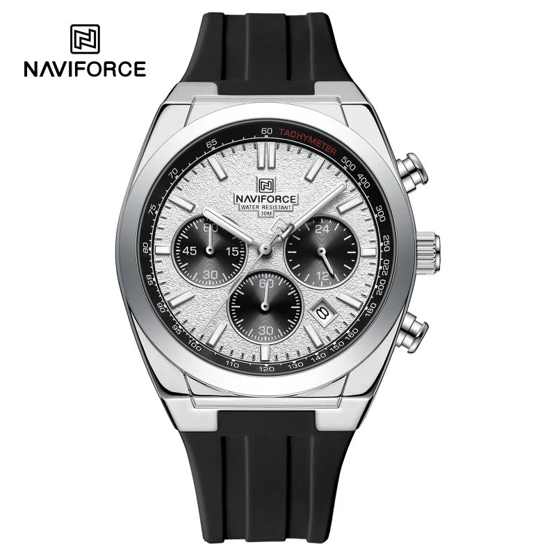 NAVIFORCE Montres Homme Chronographe Multifonctionnel Bracelet en Silicone Aiguilles Lumineuses Étanche 3ATM Haute Qualité Original pour Homme