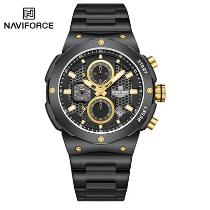 NAVIFORCE Montre Homme Quartz Top Marque Luxe Lumineux Chronographe Montre-Bracelet Acier Inoxydable Étanche Hommes Date Calendrier Horloge