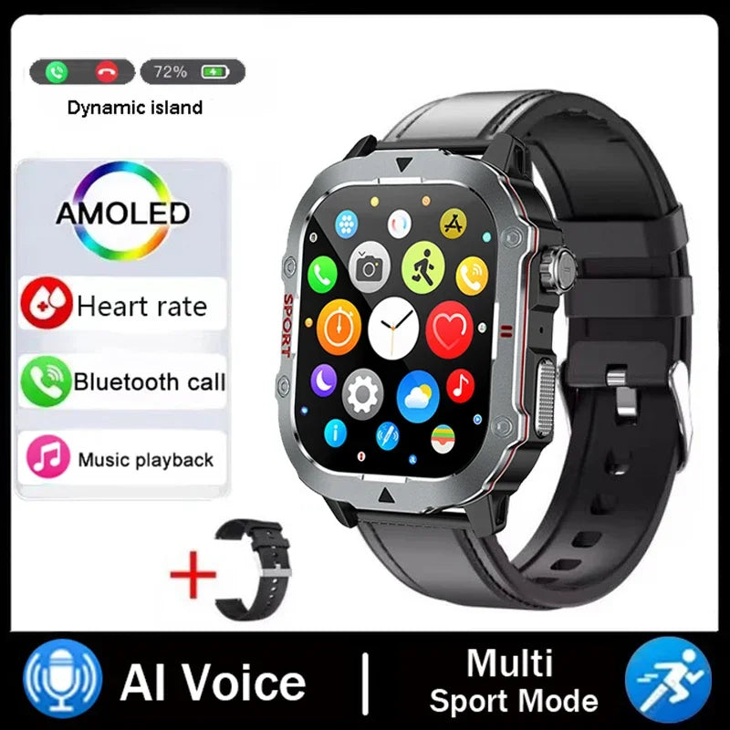 Montre connectée militaire 2026 Hommes Étanche Sports de plein air Suivi d'activité Moniteur de santé 2,19" Appel BT Smartwatch