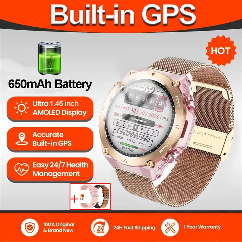 2026 New Military Outdoor Sports Smart Watch Men P68 Waterproof Built-in GPS Compass 650mAh Battery Bluetooth Call Smar twatch