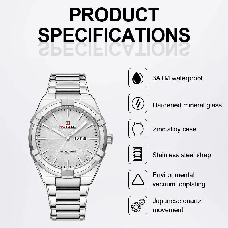 Montre bracelet à quartz pour homme de la marque NAVIFORCE, en acier inoxydable, étanche, horloge de luxe tendance et professionnelle NF9218