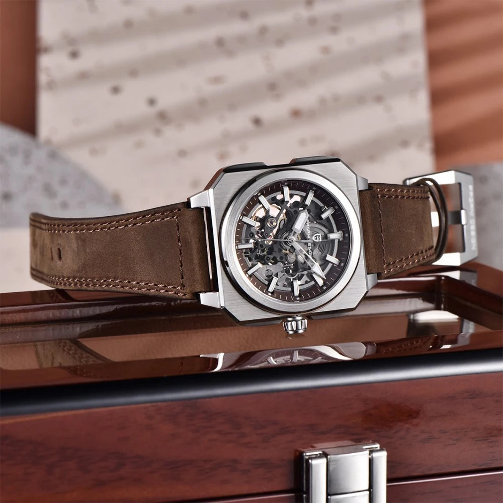 ChronoState Heritage X Square Automatic Leather Watch for Men