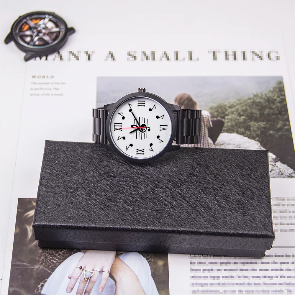 Montres-bracelets à quartz à symbole, Souvenir, Livraison gratuite, Montre-bracelet en or rose pour homme, Cadeau d'expert en musique, Naviforce, Note noire, Argent