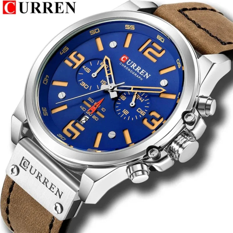 CURREN 8314 Business Leather Strap 6-Hand Calendar Watch