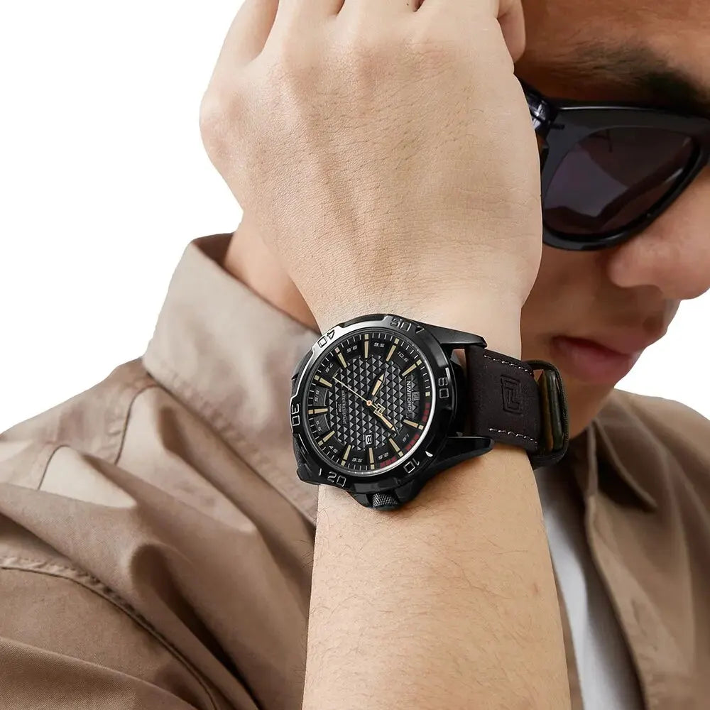 Montre-bracelet à quartz décontractée NAVIFORCE pour homme, style militaire, avec calendrier, étanche, en cuir, pour homme d'affaires, Relogio Masculino