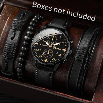 Lot de 4 montres bracelet en cuir pour hommes, à quartz analogique, avec bracelets tressés (sans boîte)