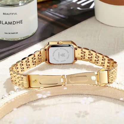Montres de Luxe pour Femmes, Montre-Bracelet de Forme Rectangulaire en Acier, à Quartz, Reloj Mujer, Relogio Feminino, Cadeau pour Fille
