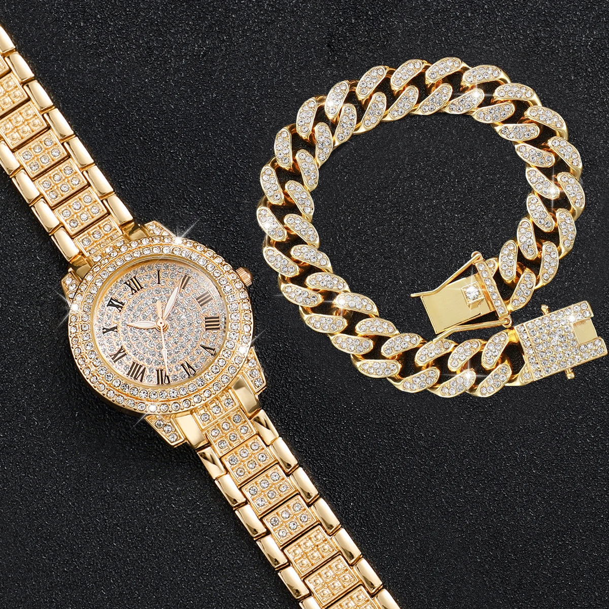 2 montres tendance avec diamants pour femme, montres-bracelets de luxe en or avec strass, Relogio Feminino