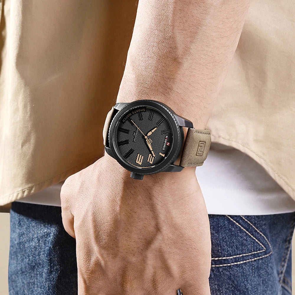 NAVIFORCE – Montre de sport homme de luxe de marque, montre-bracelet décontractée à quartz, étanche, en cuir analogique avec date