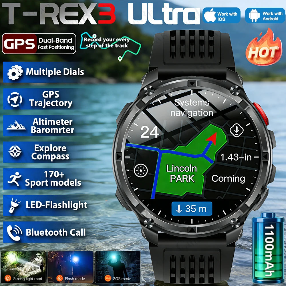 Montre connectée intelligente T-Rex3 Ultra 1100mAh Super Capacité pour hommes adultes 2026, grand écran 1,7", appel, étanche 5ATM, montres de sport