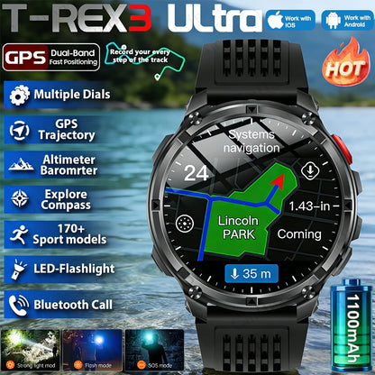 Montre connectée intelligente T-Rex3 Ultra 1100mAh Super Capacité pour hommes adultes 2026, grand écran 1,7", appel, étanche 5ATM, montres de sport