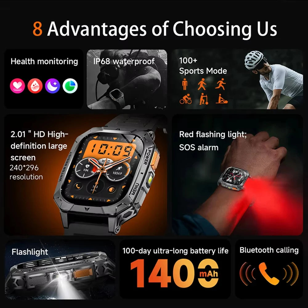 Nouvelle montre connectée 2026 Sport HD AMOLED Appel Bluetooth Étanche IP68 Lampe de poche GPS Extérieur Homme Batterie intelligente grande capacité 1000mAh