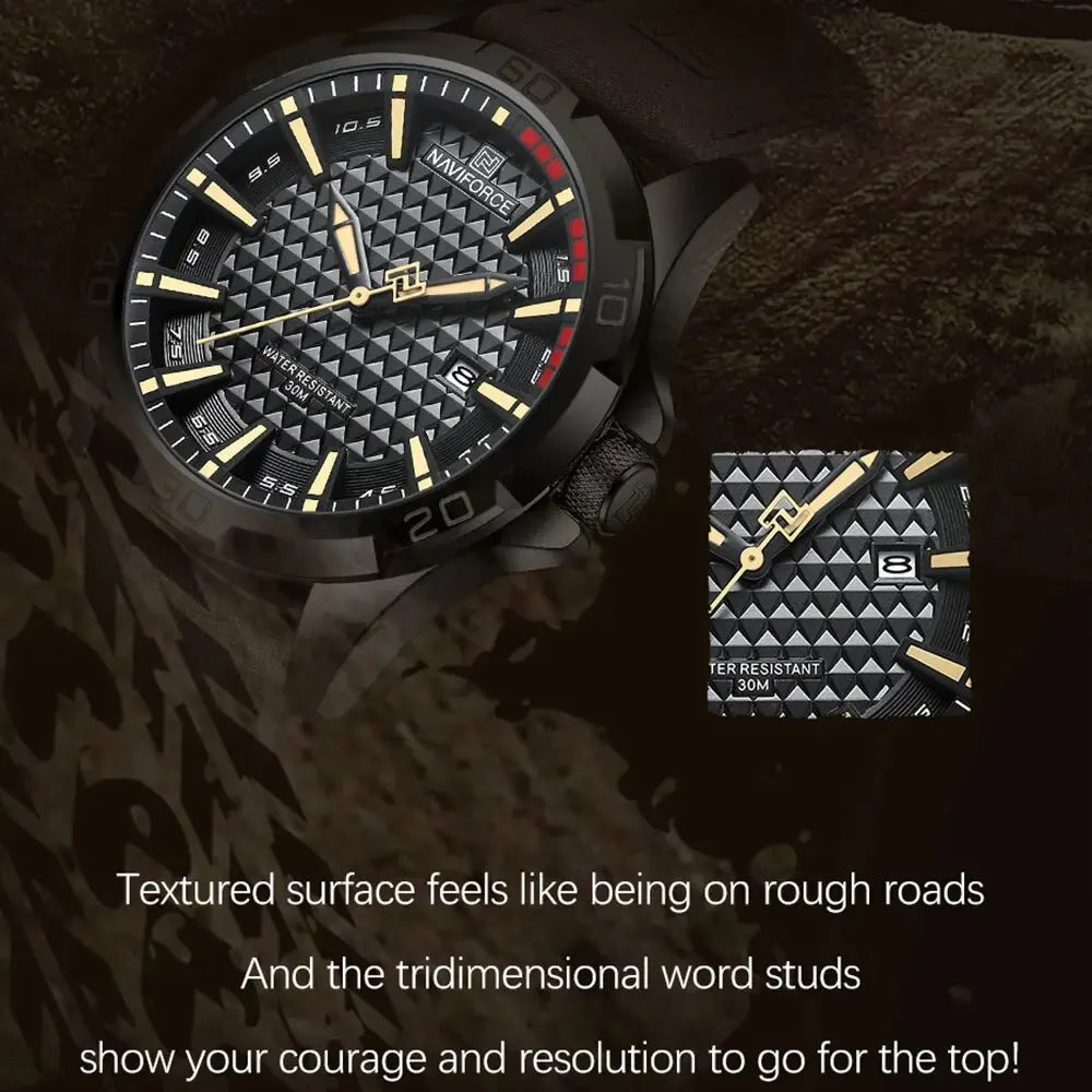 Montre-bracelet à quartz décontractée NAVIFORCE pour homme, style militaire, avec calendrier, étanche, en cuir, pour homme d'affaires, Relogio Masculino