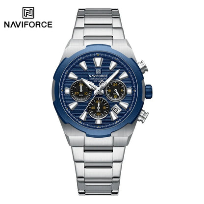Montre-bracelet à quartz NAVIFORCE pour homme, multifonctionnelle, avec calendrier, chronomètre, lumineuse, étanche 30 ATM, bracelet en acier inoxydable