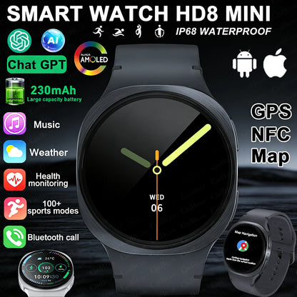 Montre connectée intelligente GPS 2026 nouvelle montre 8 Mini pour hommes femmes santé sport AMOLED fréquence cardiaque appel Bluetooth étanche